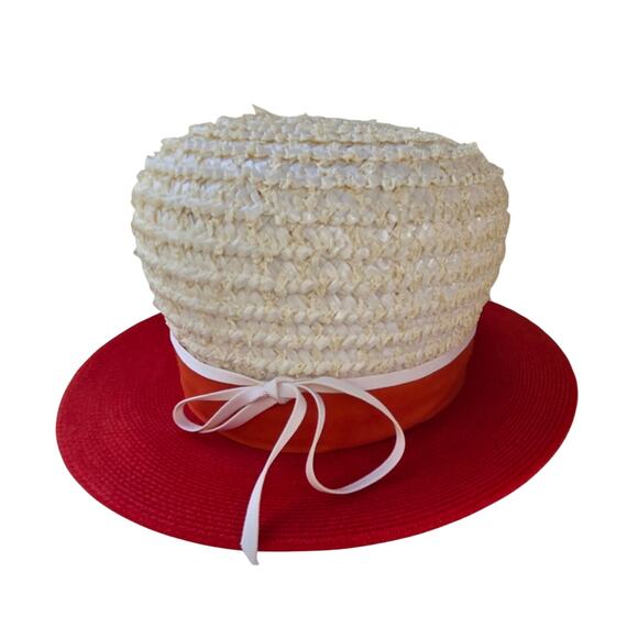 1960s VIVI by Elite Red & Cream Straw Mod Derby Hat | Bowler Boater - Picture 9 of 13